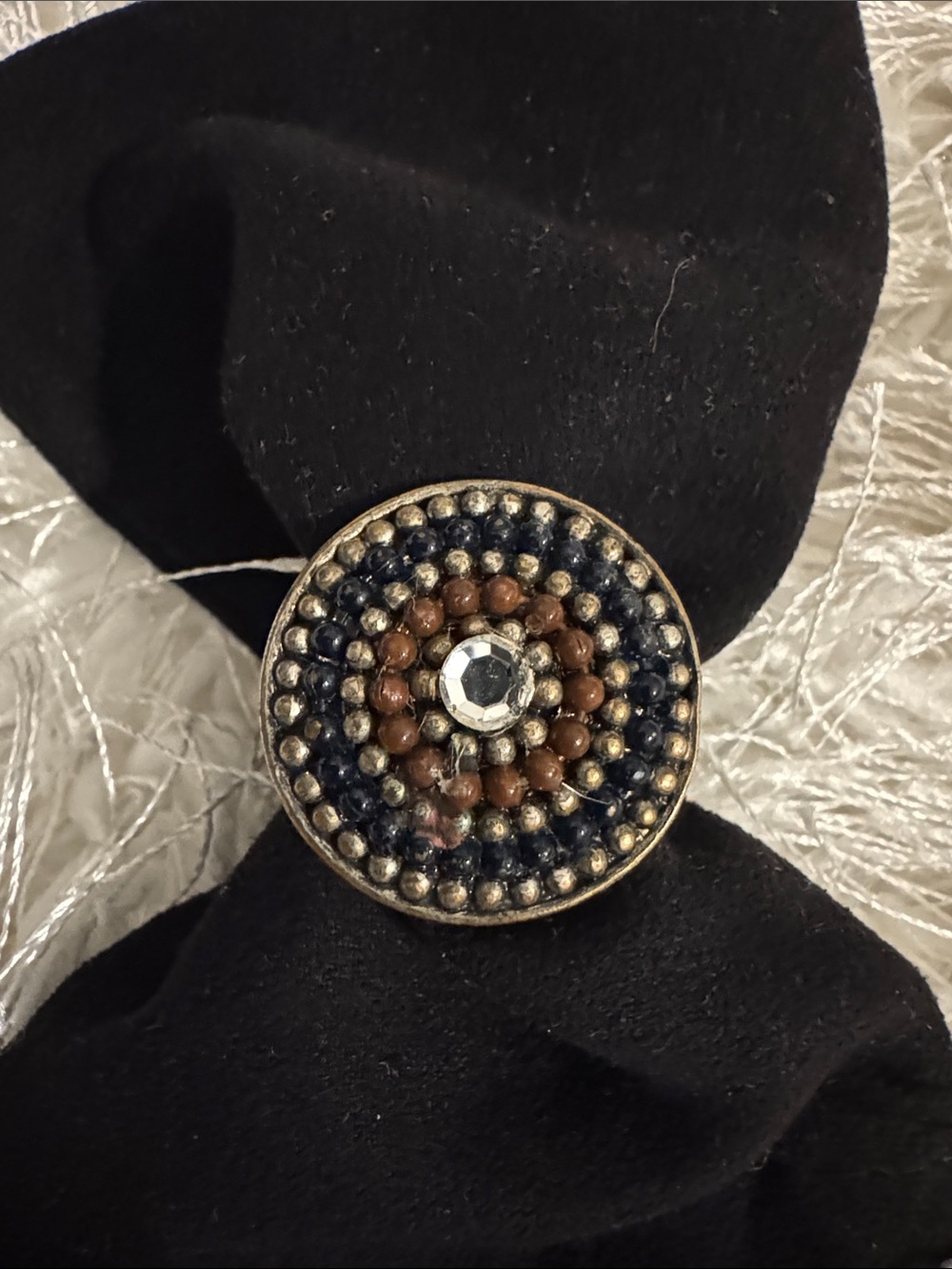 Vintage Round Beaded Ring in Black, Brown & Gold